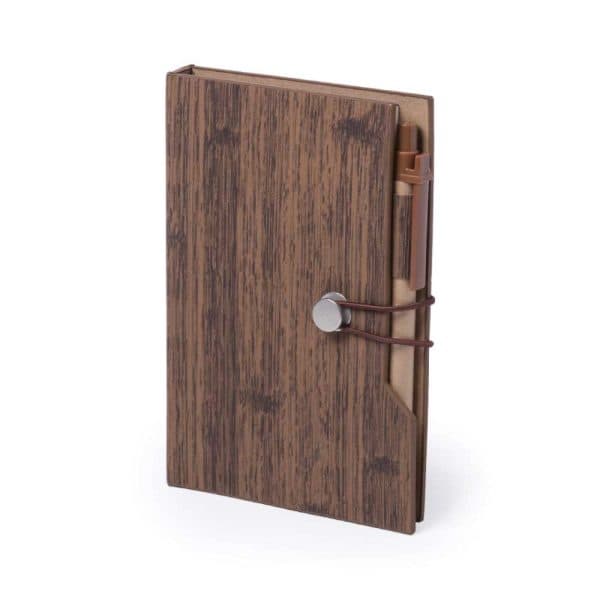 Wood Design Notebook with Sticky Note and Pen - View 1