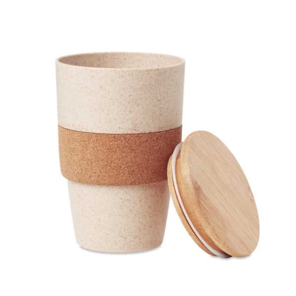 Wheat Straw Cups with Bamboo Lid and Cork Grip - View 1