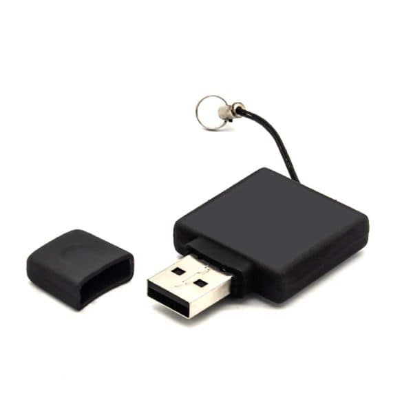 Square Black Rubberized USB Flash Drives - View 1