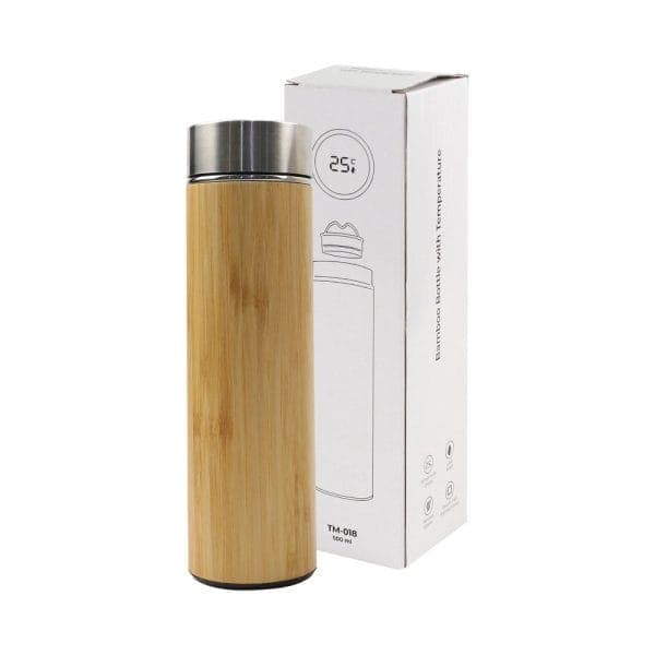Bamboo Flask with Temperature Display - View 1
