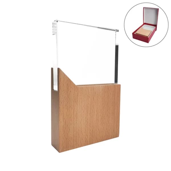 Rectangle Shaped Wood and Crystal Awards with Box - View 1
