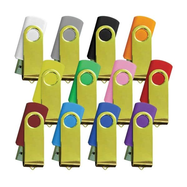 Shiny Gold Swivel USB Flash Drives - View 1