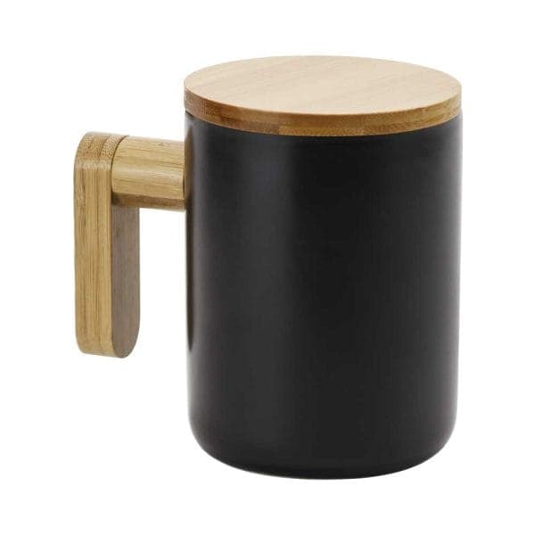 Black Ceramic Coffee Mugs with Bamboo Handle and Lid - View 1