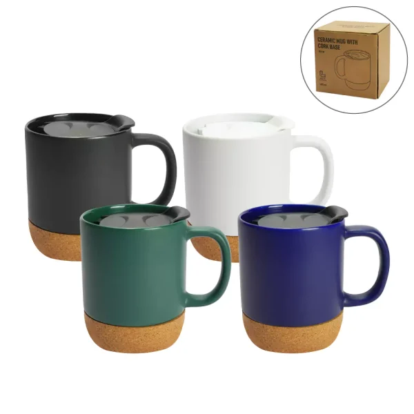 Ceramic Mugs with Lid and Cork Base 385 ml - View 1