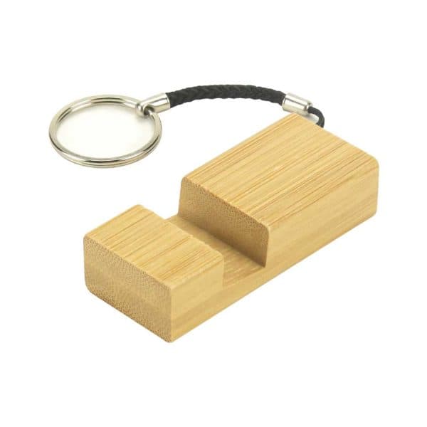 Bamboo Phone Stand with Round Key Holder - View 1