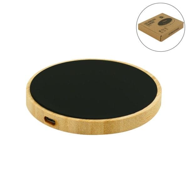 Bamboo Wireless Charger 15W Fast Charging with LED Logo - Related corporate gift product