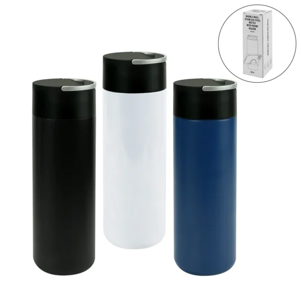 Double Wall SS Bottles, Twist-off Lid with Phone Holder 600ml - View 1