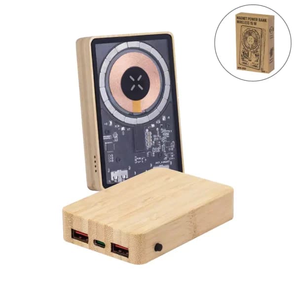 Magnetic Fast Wireless Powerbank 15W in Bamboo - View 1
