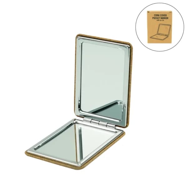 Rectangle Pocket Mirror, Double-Sided Foldable with Cork Finish Cover - View 1