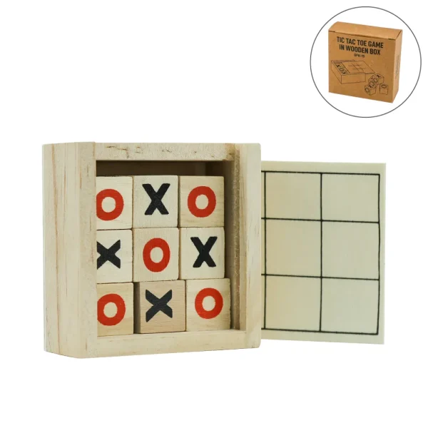 Tic-Tac-Toe Wooden Board Game with Slide Storage Box & 9 Wooden Cubes - View 1