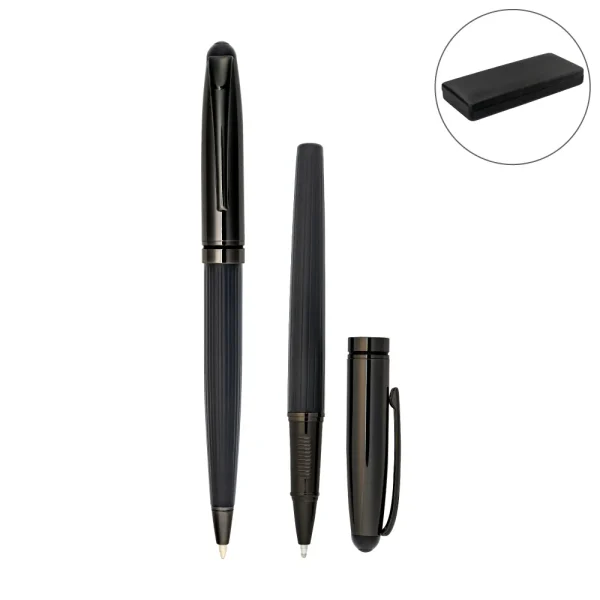 Black Metal Pen Set with Matte &amp; Glossy Finish in PU Leather Box