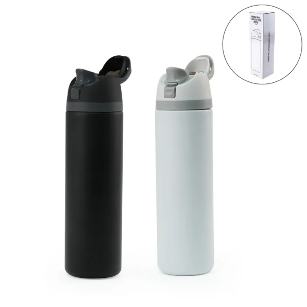 SS Bottles with Straw &amp; Push Button Lid – Double-Wall Vacuum, 1Liter - View 1