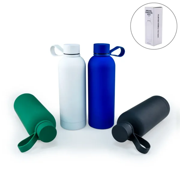 Stainless Steel Water Bottles 500ml – Double Wall, Matte, Rubber Coating - View 1
