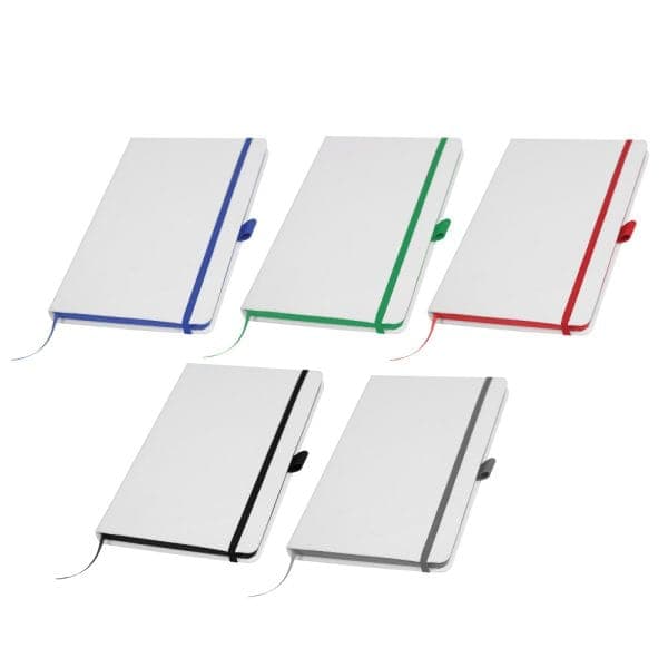 White PU Leather Cover A5 Notebooks Band Bookmark Loop - View 1