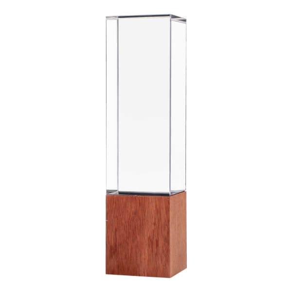 Cuboid Shaped Crystal Awards with Wooden Base - View 1