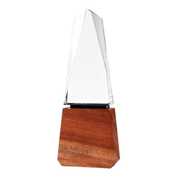 Tower Shaped Crystal Awards with Wooden Base - View 1