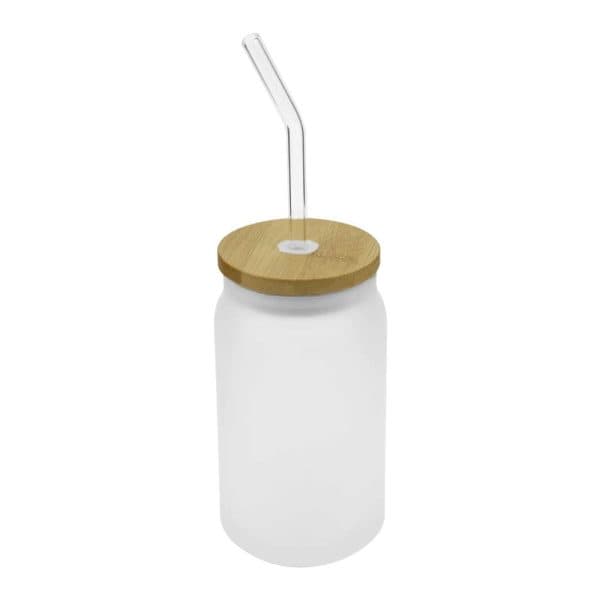 Glass Bottle with Straw and Bamboo Lid 455 ml Capacity - View 1