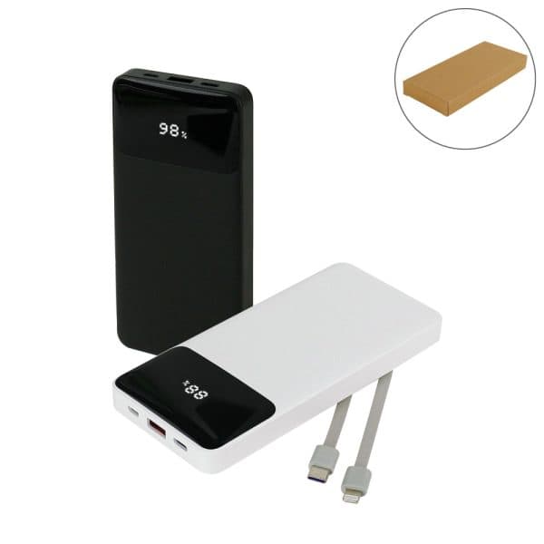 Powerbank with LED Screen 10,000 mAh and Built-in Cables - View 1