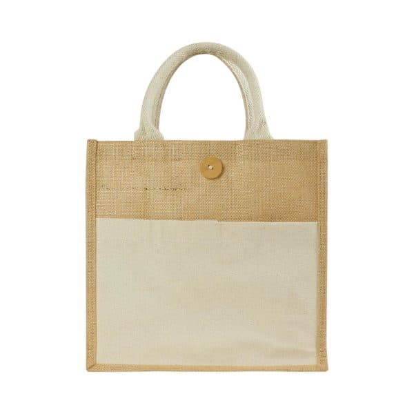 Eco-Friendly Jute Bags with Front Cotton Pocket & Button Closure - View 1