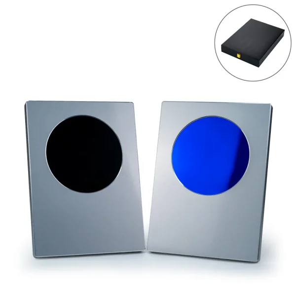 A4 Aluminum Award Plaques with Round Colored Plate and Stand - View 1