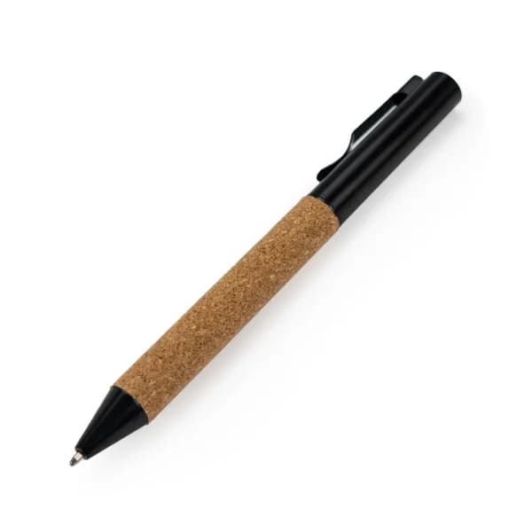 Eco-friendly Metal Pens Black with Cork Barrel and Black Ink - View 1