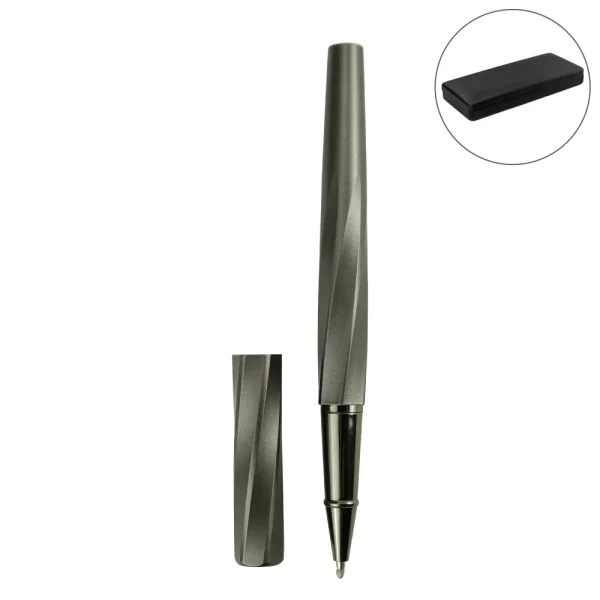 Rollerball Pens Swirl Design in Gunmetal Finish with PU Leather Box - View 1