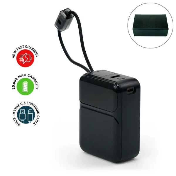 Powerbank 20K mAh with Built-in Type C, Lightning Cables, 45W Fast Charging