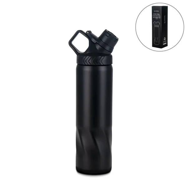 Stainless Steel Water Bottles in Black Matte, Double Wall, 620ml - View 1